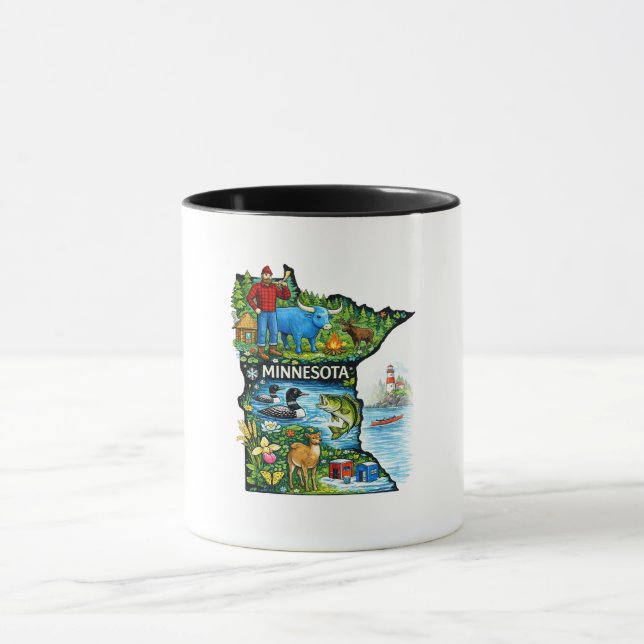Vibrant Minnesota State Map-Paul Bunyan/Northwoods Mug (Center)