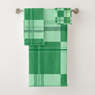 Vibrant Mint Yellow Plaid Aesthetic Bath Towel Set