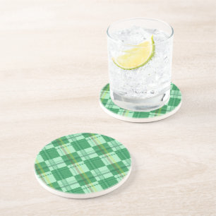 Vibrant Mint Yellow Plaid Aesthetic Coaster