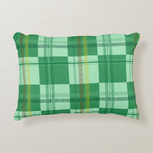 Vibrant Mint Yellow Plaid Aesthetic Decorative Cushion