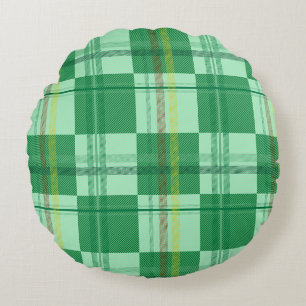 Vibrant Mint Yellow Plaid Aesthetic Round Cushion