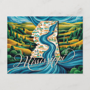 Vibrant Mississippi Map Art Postcard