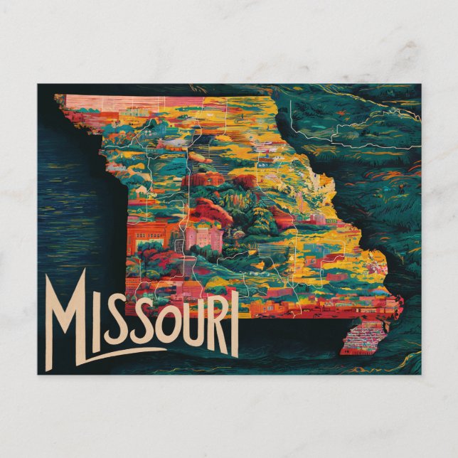 Vibrant Missouri Map Art Postcard (Front)