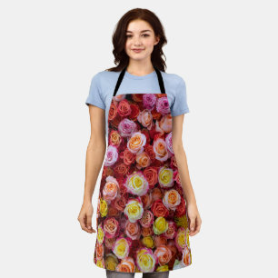Vibrant Mixed Color Roses Floral  Apron
