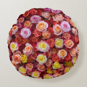Vibrant Mixed Colour Roses Floral Round Cushion