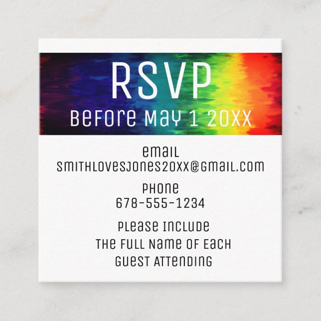 Vibrant Modern Abstract Rainbow RSVP enclosure Card (Front)
