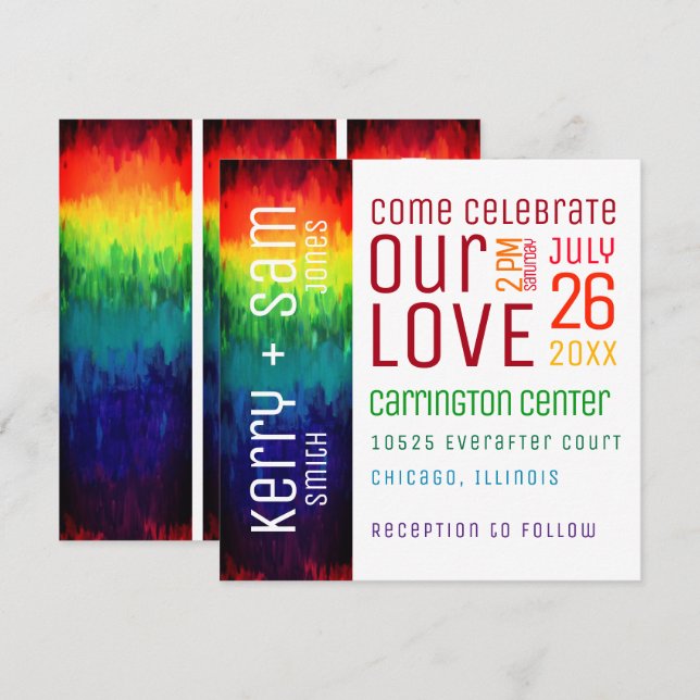 Vibrant Modern Abstract Rainbow Wedding Invitation (Front/Back)
