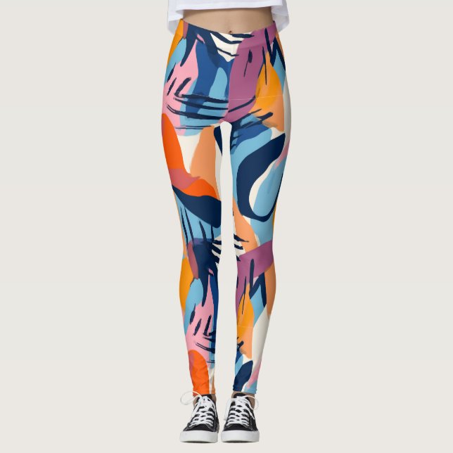 Vibrant Modern Abstract Shapes Pattern Leggings (Front)