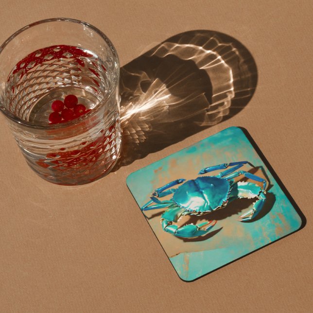 Vibrant modern blue  crab square paper coaster (Creator Uploaded)