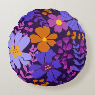 Vibrant Modern Botanical Round Pillow