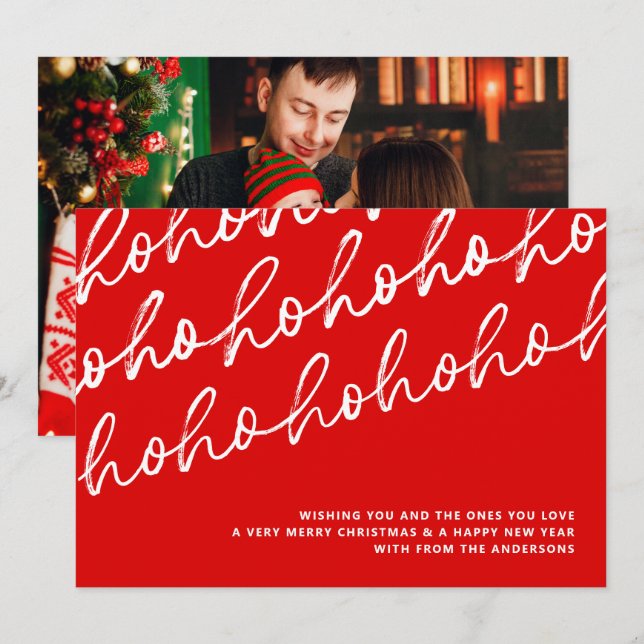 Vibrant Modern Christmas Ho Ho Ho Photo Holiday Card (Front/Back)
