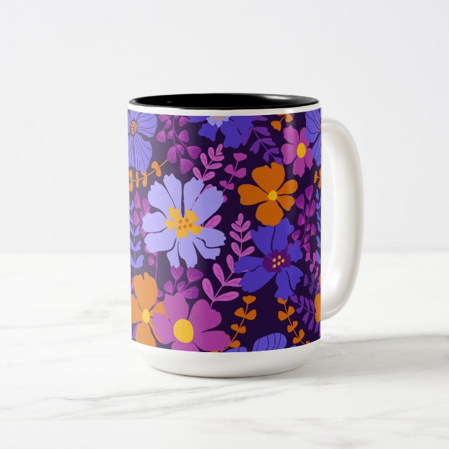 Vibrant Modern Flower Two-Tone Coffee Mug (Front Right)