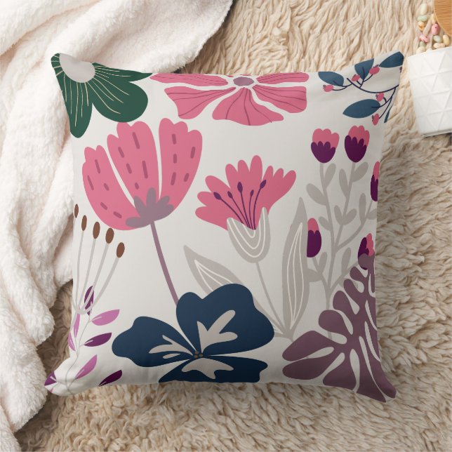 Vibrant Modern Flowers Design Throw Pillow (Blanket)