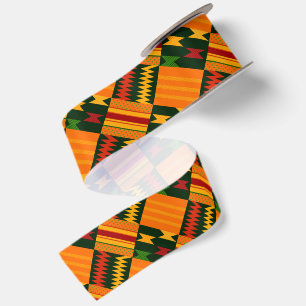 Vibrant Modern Kente Cloth Inspired Print  Satin Ribbon