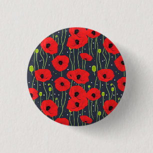 Vibrant Modern Red Poppies Pattern Art 3 Cm Round Badge