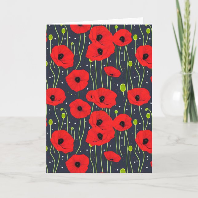 Vibrant Modern Red Poppies Pattern Art Card (Front)