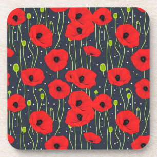 Vibrant Modern Red Poppies Pattern Art Coaster
