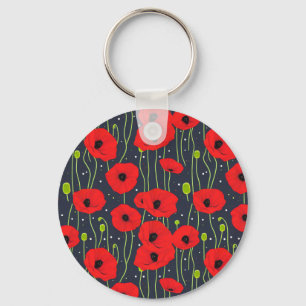 Vibrant Modern Red Poppies Pattern Art Key Ring