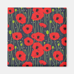 Vibrant Modern Red Poppies Pattern Art Magnet