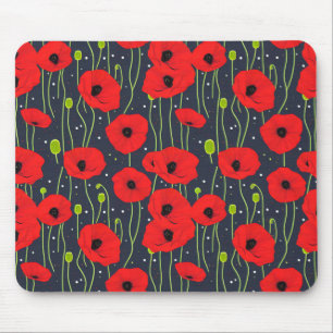 Vibrant Modern Red Poppies Pattern Art Mouse Mat
