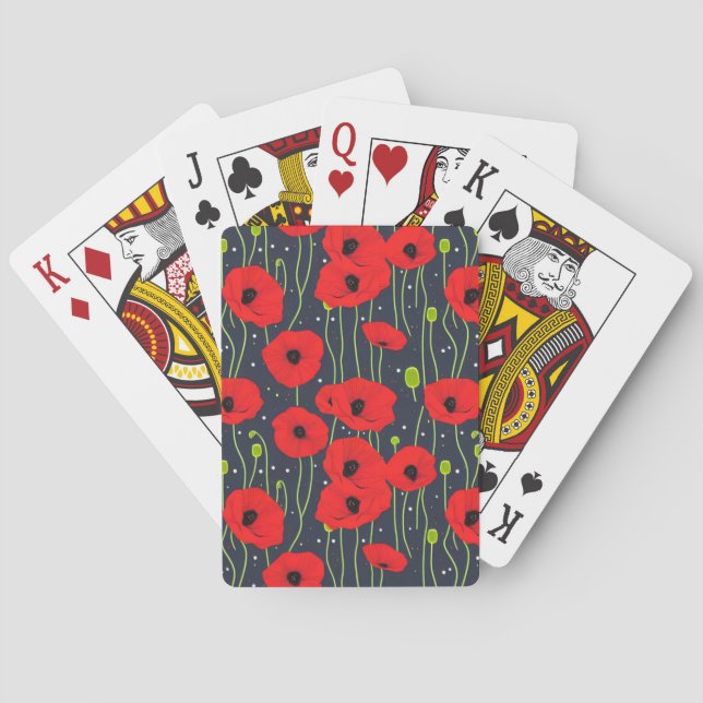 Vibrant Modern Red Poppies Pattern Art Playing Cards (Back)