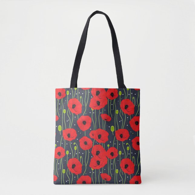 Vibrant Modern Red Poppies Pattern Art Tote Bag (Front)