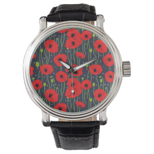 Vibrant Modern Red Poppies Pattern Art Watch