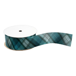 Vibrant & Modern Teal Plaid Pattern Grosgrain Ribbon