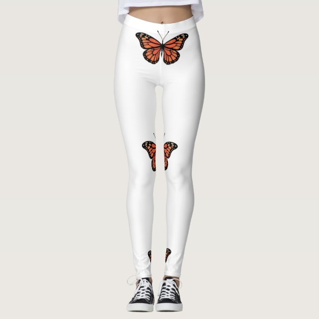 Vibrant Monarch Butterfly Illustration on Light Ba Leggings (Front)