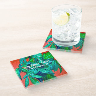 Vibrant Money Tree GLASS Coaster - Joy Peace Love
