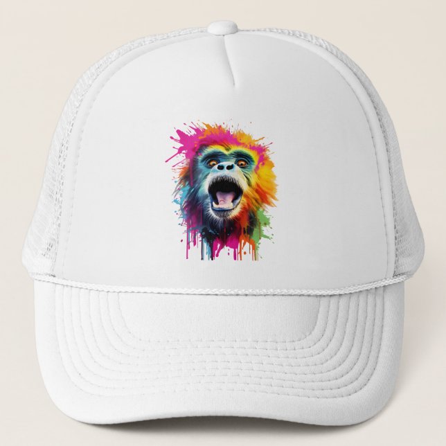 Vibrant Monkey Face Trucker Hat (Front)