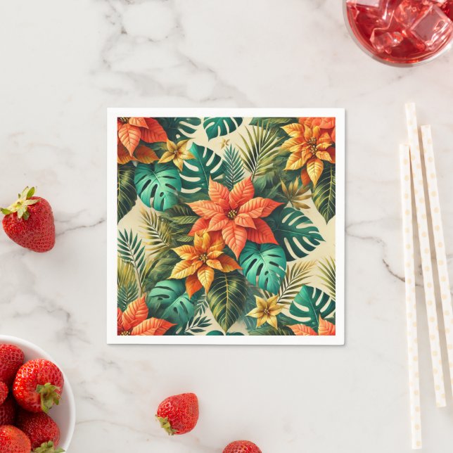 Vibrant Monstera & Poinsettia Découpage Napkins (Insitu)