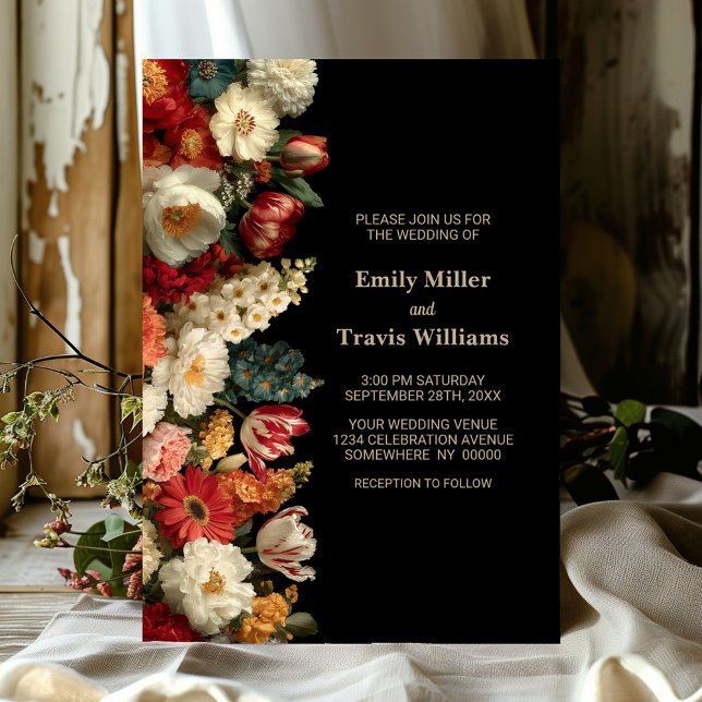 Vibrant Moody Floral Black Wedding Invitation (Creator Uploaded)