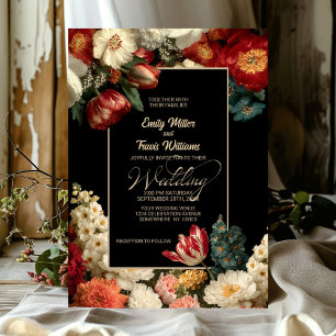 Vibrant Moody Floral Black Wedding Invitation