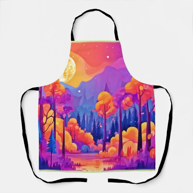 Vibrant Moonlit Forest Apron (Front)