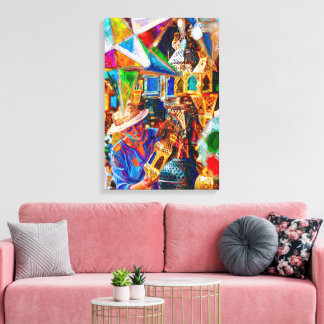 Vibrant Moroccan Lantern Market Oil Painting Canvas Print