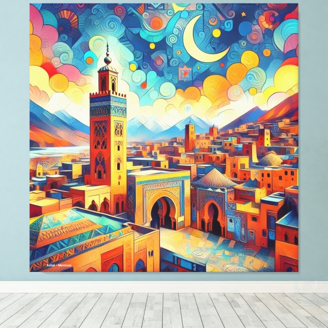 Vibrant Moroccan Skyline– Azilal Canvas Print (Insitu(Wood Floor))