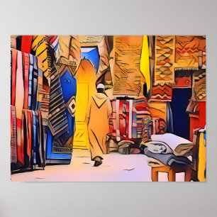 Vibrant Moroccan Souk Wall Art, Market Street Poster