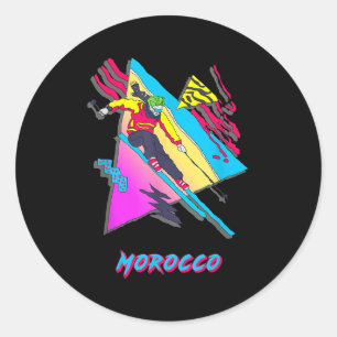 Vibrant Morocco Ski Skier Skiing Adventure Graphic Classic Round Sticker