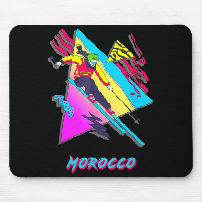 Vibrant morocco ski skier skiing adventure graphic mouse mat (Front)