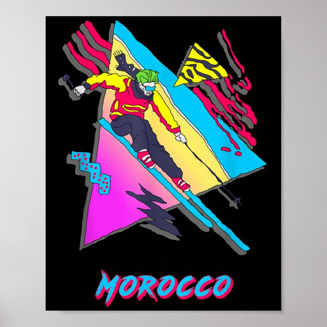Vibrant Morocco Ski Skier Skiing Adventure Graphic Poster (Front)