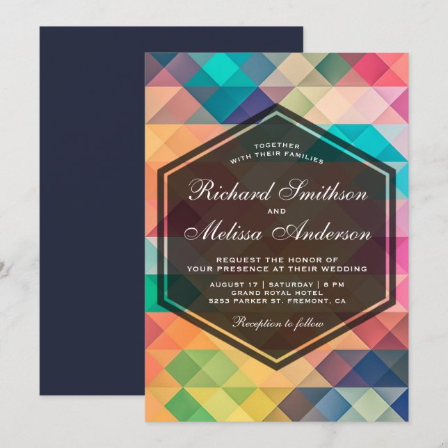 Vibrant Mosaic Geometric Wedding Invitation (Front/Back)