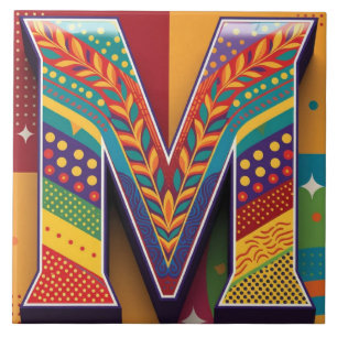 Vibrant Mosaic Letter M Tile
