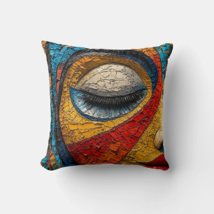 Vibrant Mosaic Portrait - Colourful Abstract Art Cushion