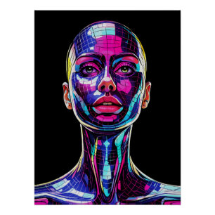 Vibrant Mosaic Portrait of a Modern Woman Poster