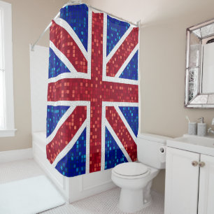 Vibrant Mosaic Union Jack Flag Stained Glass Shower Curtain