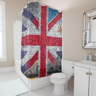Vibrant Mosaic Union Jack Flag Stained Glass  Shower Curtain