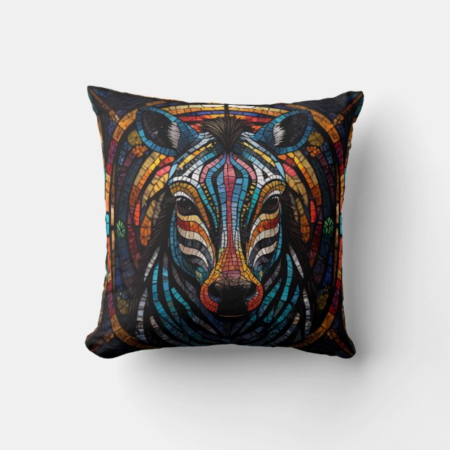 Vibrant Mosaic Zebra Cushion (Front)