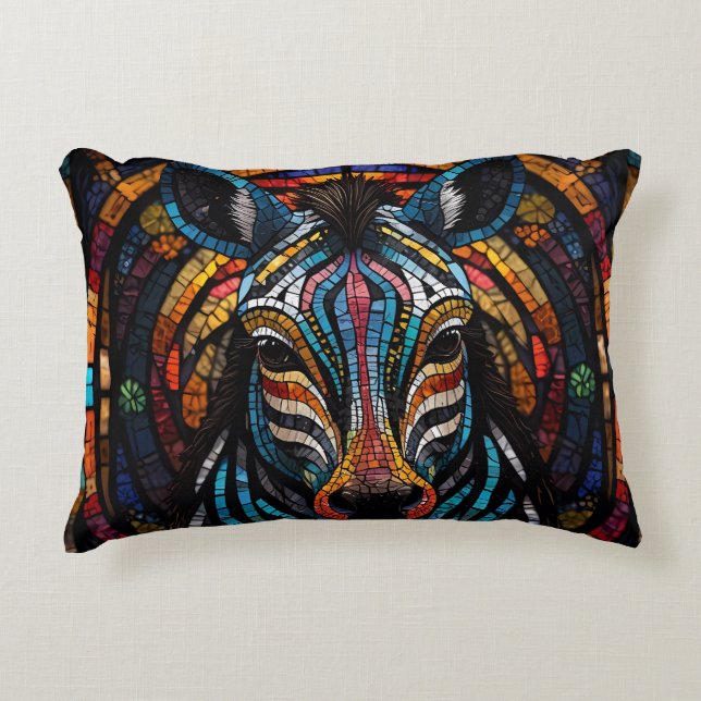 Vibrant Mosaic Zebra Decorative Cushion (Front)