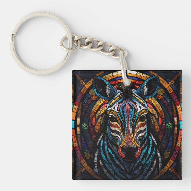 Vibrant Mosaic Zebra Key Ring (Front)
